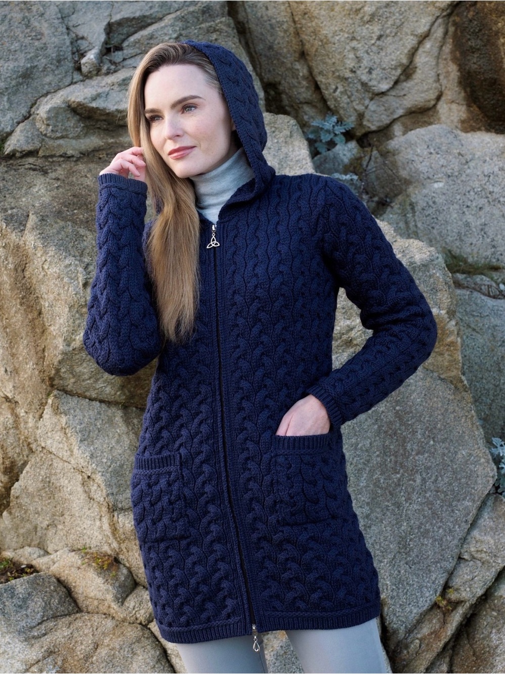 Aran Crafts Ulster Chunky Zip Coat in Midnight - Size XS, Purchased in Ireland